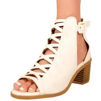 Reydah „Criss‑Cross“ Mittel‑High‑Block Sandale – Peektoe, PU, 3 UK – Weiß