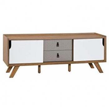 Mueble de televisión Acton con diseño en madera clara y acabados en blanco