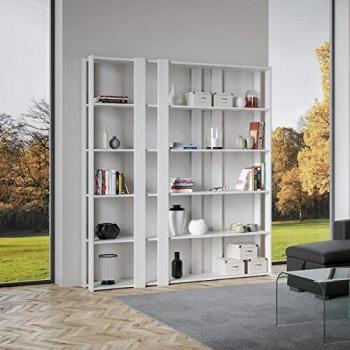 Librería blanca de fresno 178x204h cm con 6 estantes y 8 bandas