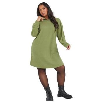 Women's Green Ribbed Zip Jumper Dress, Size 30–32