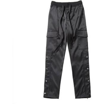 Pantalón Hip Hop Negro con Detalle de Encaje y Correas
