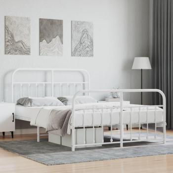 VidaXL Metal Bed Frame without Mattress with Footboard White 135x190 cm