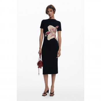 Vestido Longo Orquídea Desigual – Preto – M – Viscose