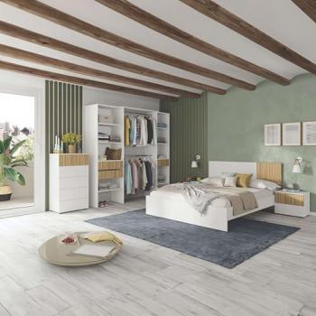 MiroyTengo Éthna: Conjunto Completo de Muebles para Dormitorio de Matrimonio en Roble/Blanco
