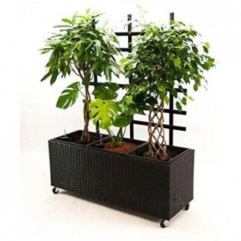 Polyrattan-Blumentrog mit Rankgitter, rechteckiger Raumteiler, 130 × 46 × 165 cm (schwarz)