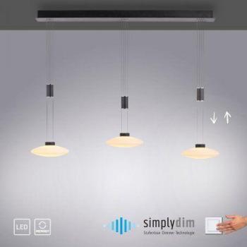 PAUL NEUHAUS LAUTADA 3‑Flammig Pendelleuchte – LED‑Board, warmweiß, dimmbar, Memory, einfach dimmen