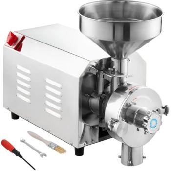 VEVOR Commercial Soybean & Corn Mill – 3000 W, 100 kg/h Stainless Steel Grinder