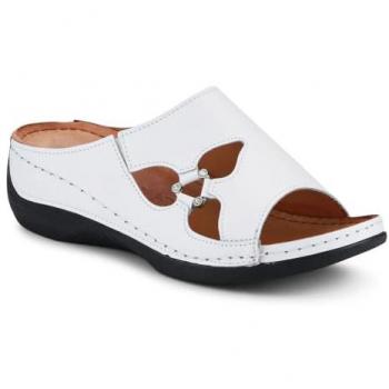 Pavers Women's White Leather Wedge Heel Mule, 7