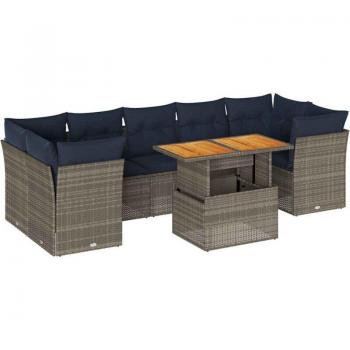 Mobilier de jardin 6 pièces avec coussins gris en résine tressée