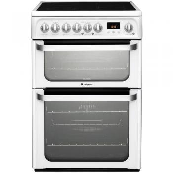 Hotpoint HUE61PS Electric Range Cooker Ceramic Top Double Oven with Programmable Timer in Bright White