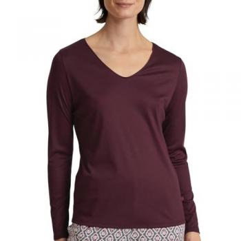 Calida Favourites Langarmshirt V-Ausschnitt Damen 100% Supima-Baumwolle Weinrot XS