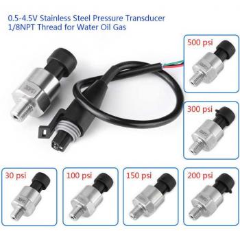 DC 5V 1/8NPT Stainless Steel Pressure Transducer for Oil, Fuel, and Water 30/100/150/200/300/500Psi