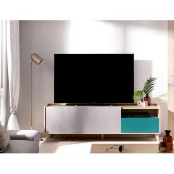 Mobile soggiorno 155 cm rovere naturale e grigio smeraldo con ante scorrevoli e vano portaoggetti