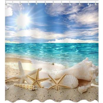 Waterproof Summer Shower Curtain with Toilet Cover and Mats