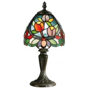 Lampada mini da tavolo Sylvette, 1 luce, bronzo scuro, vetro Tiffany, E14