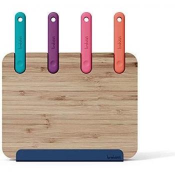 Set coltelli + ceppo portacoltelli Trebonn con tagliere in bambù e supporto per smartphone/tablet