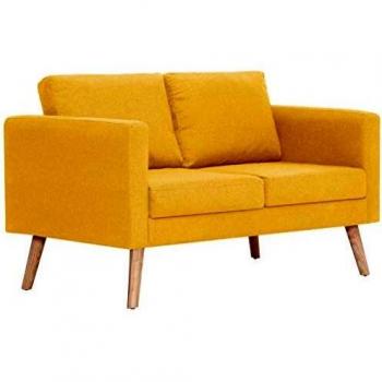 Vida XL Geltona Dvivietė Sofas – Plush Yellow Upholstery