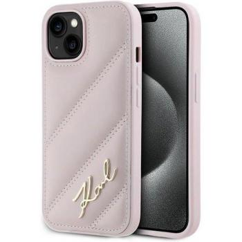 Pink Quill‑Quilted Smartphone Cover (iPhone 15 Plus / 14 Plus) – Karl Lagerfeld