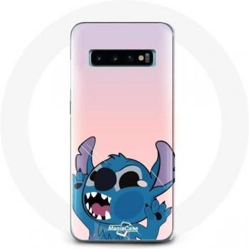 Cover Galaxy S10+ “Stitch” Nez en l'Air, Fondo Rosa