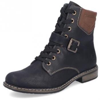 Rieker Damen‑Stiefeletten mit gepolstertem Schaftrand – Schwarz/Cognac
