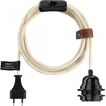 Suspension luminaire filament tissé – 45 m, E27, interrupteur, 38 teintes – HOOPZI Bala