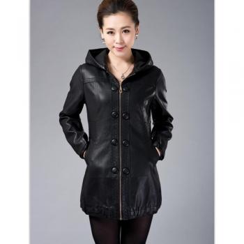 Abrigo de cuero negro L-5XL para mujer
