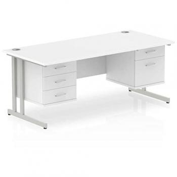 Impulse Bench 1600 X 800mm Straight Office Desk White Top Silver Cantilever Leg