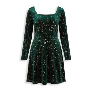 Robe Yumi à manches longues imprimé étoile verte 42