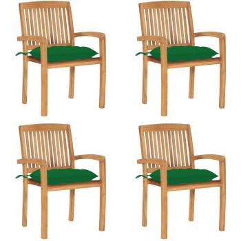 Lot de 4 Chaises de Jardin en Teck avec Coussins Empilables