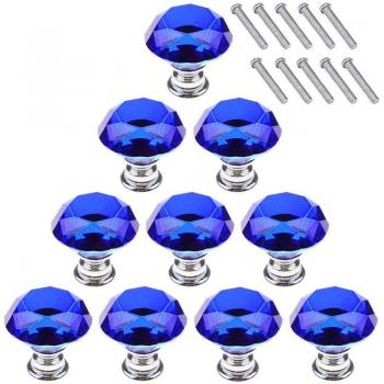 10Pcs Blue Crystal Knobs for Cabinets and Dressers