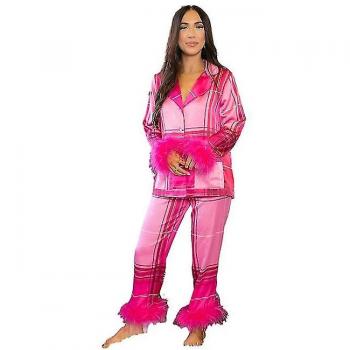 Pijama Femenino Rosa con Plumas y Estilo Navideño