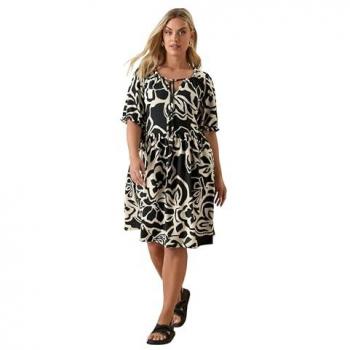 Women's Black Abstract Floral Tie-Neck Mini Dress (Size 20)