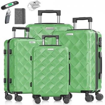 KESSER® 360° Rollen‑Set – 4‑teiliges Hartschalenkofferpaket in ABS, Zahlenschloss, Kofferwaage & Brieftasche