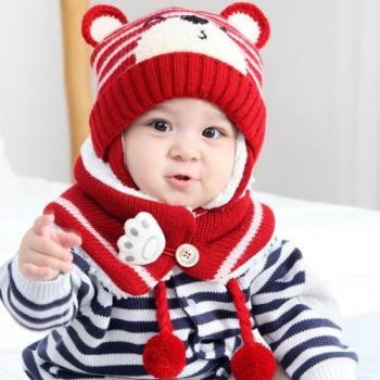 6M-34M Unisex Cartoon Bear Knit Hat and Scarf Set for Kids