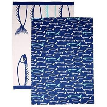 Dexam 2-Count Tea Towels, Marine Blue (Fish Design)