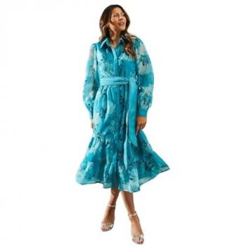 Floral Organza Tiered Shirt Dress for Women