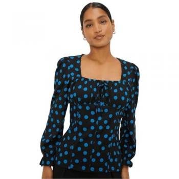 Spot Shirred Cuff Textured Long Sleeve Top