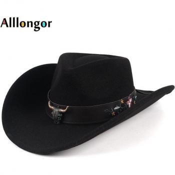 Thick Felt Wool Cowboy Hat with Tauren Belt for Autumn and Winter