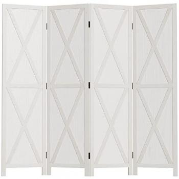 Paravent intérieur 4 panneaux en bois de paulownia blanc style campagnard chic 182x170cm