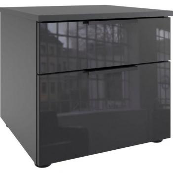 WIMEX Nightstand Level36 Black C – Graues Glas & Soft‑Close