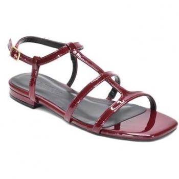 Flat‑Striped Caged Danielle Sandals in Burgundy