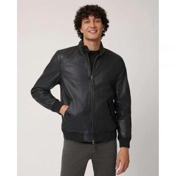 Harmont & Blaine: Chaqueta de Bomber en Piel Negra con Ajuste Personalizado