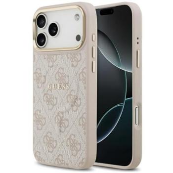 Étui en Cuir PU Guess 4G Cadre Doré MagSafe pour iPhone 17 Pro Max Rose
