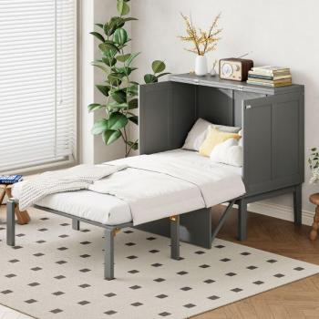 Cama Redom VertiStore 90x200 Gris con Somier y Compartimento Interno