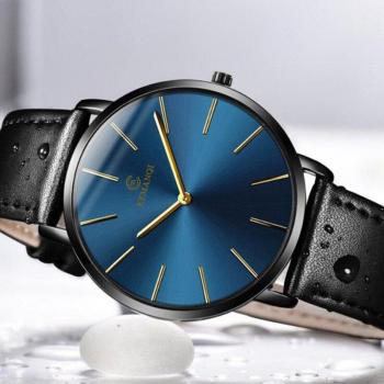 Men's Quartz Watches Thin Mens Watches Blue Glass