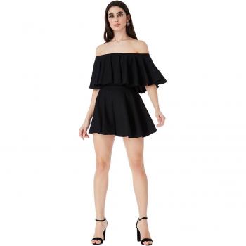 Goddiva Off The Shoulder Frill Neck Skater Playsuit