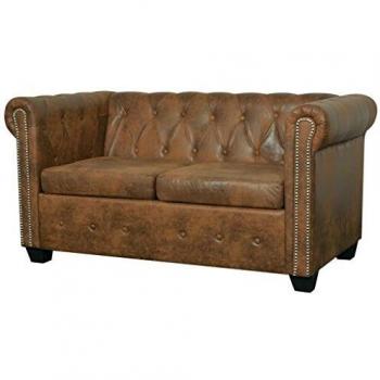 VidaXL 2-Seater Chesterfield Sofa in Brown Artificial Leather
