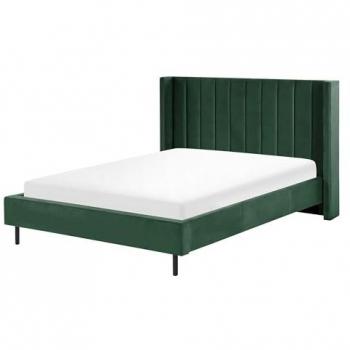 Modern Bedroom Velvet EU Double Size Bed Frame Dark Green Slatted Base Villette