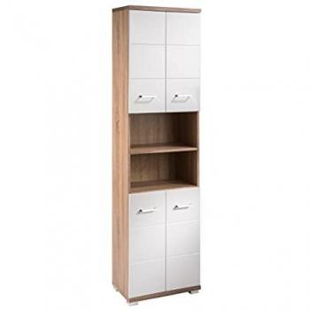 Byliving Badezimmer-Hochschrank Nebraska, 50 cm, Sonoma Eiche/Hochglanz weiß