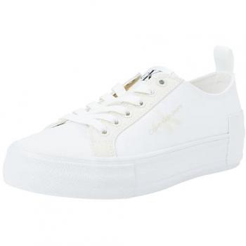 Women’s Calvin Klein BOLD Vulcanised Trainers – Creamy White, Whisper Pink, Tan Detail (Size 5)